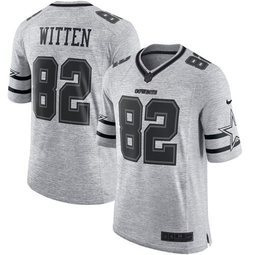 Nike Cowboys #82 Jason Witten Gray Men's Stitched NFL Limited Gridiron Gray II Jersey - Click Image to Close